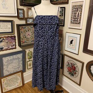 Unique Vintage Blue & White Floral Print Cotton Wide Leg Jumpsuit Size 2X